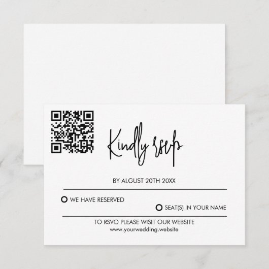 Modern Wedding RSVP Card with QR Code (Devant / Derrière)