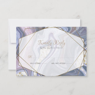 Modern Wedding RSVP Marbleized Paars Roos Agate Kaartje