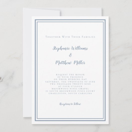 Modern Wedding & RSVP QR Code Details Dusty Blue Kaart (Voorkant)