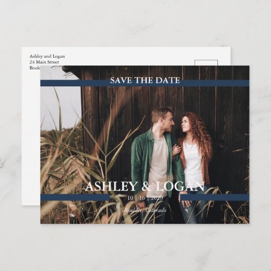Modern Wedding Save the Date Photo Aankondigingskaart (Voorkant / Achterkant)