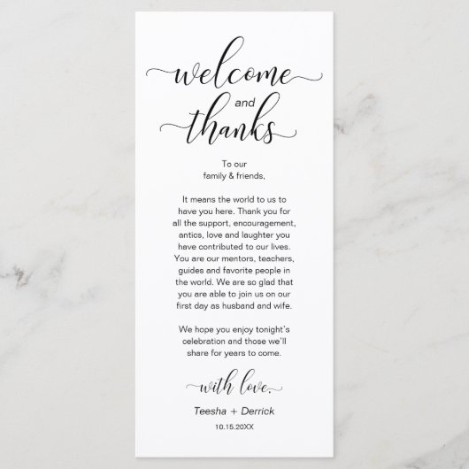 Modern Wedding Table Place Setting Thank You Card Programma (Voorkant)