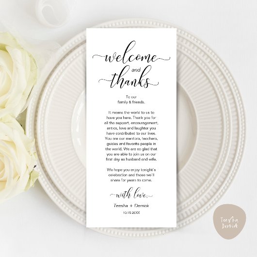 Modern Wedding Table Place Setting Thank You Card Programma
