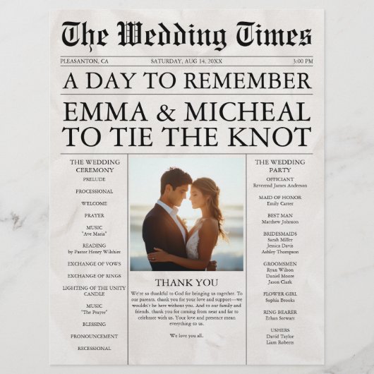 Modern Wedding Timeline Krantenprogramma Flyer (Voorkant)