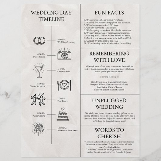 Modern Wedding Timeline Krantenprogramma Flyer (Achterkant)