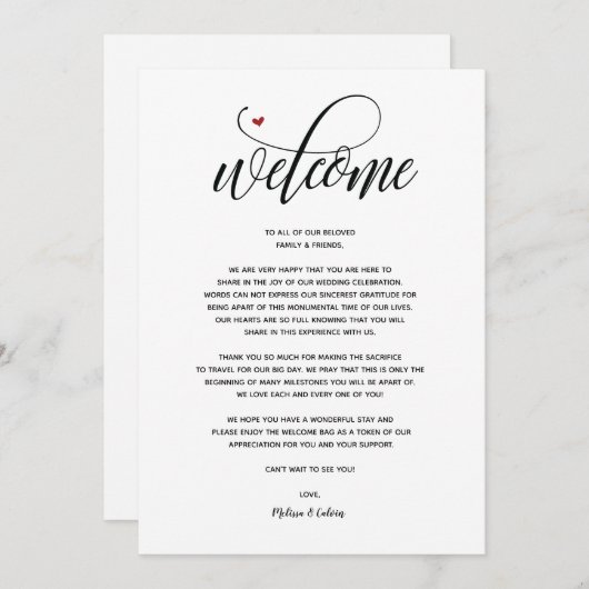 Modern Wedding Welcome and Itinerary Card Programma (Voorkant / Achterkant)