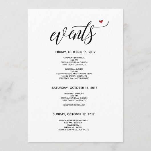 Modern Wedding Welcome and Itinerary Card v1 Programma (Achterkant)