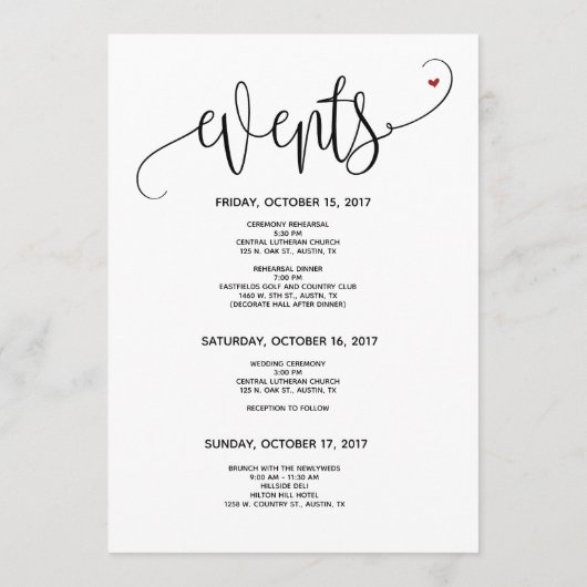 Modern Wedding Welcome and Itinerary Card v24 Programma (Achterkant)