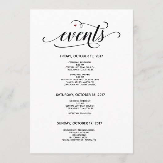 Modern Wedding Welcome and Itinerary Card v25 Programma (Achterkant)