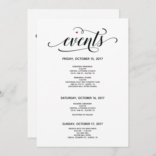 Modern Wedding Welcome and Itinerary Card v2 Programma (Voorkant / Achterkant)