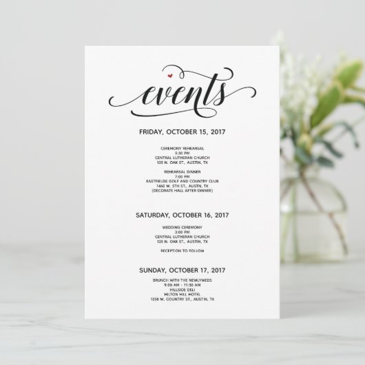 Modern Wedding Welcome and Itinerary Card v2 Programma (Staand voorkant)