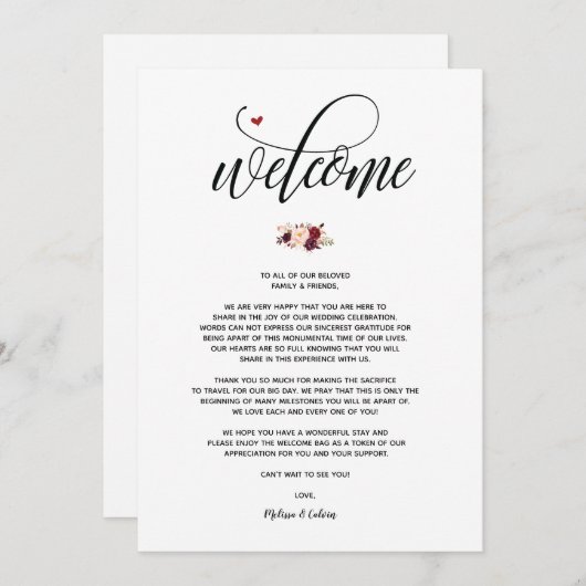 Modern Wedding Welcome and Itinerary Card v3 Programma (Voorkant / Achterkant)