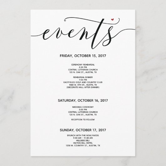 Modern Wedding Welcome and Itinerary Card v3 Programma (Voorkant)