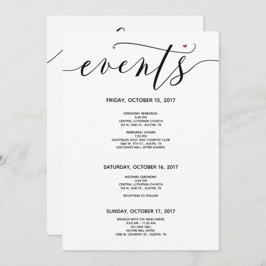 Modern Wedding Welcome and Itinerary Card v3 Programma (Voorkant / Achterkant)