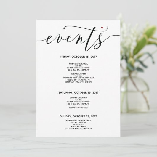 Modern Wedding Welcome and Itinerary Card v3 Programma (Staand voorkant)