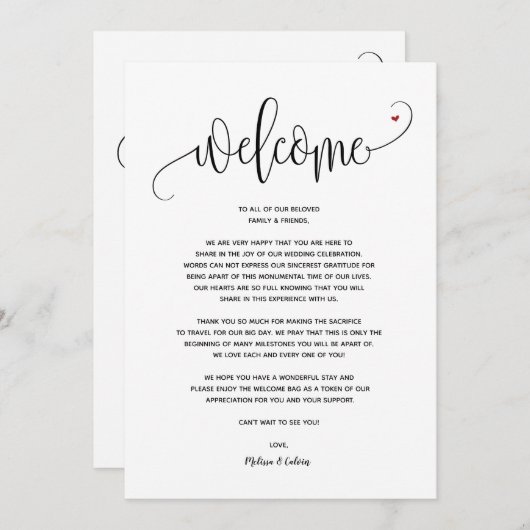 Modern Wedding Welcome and Itinerary Card v4 Programma (Voorkant / Achterkant)