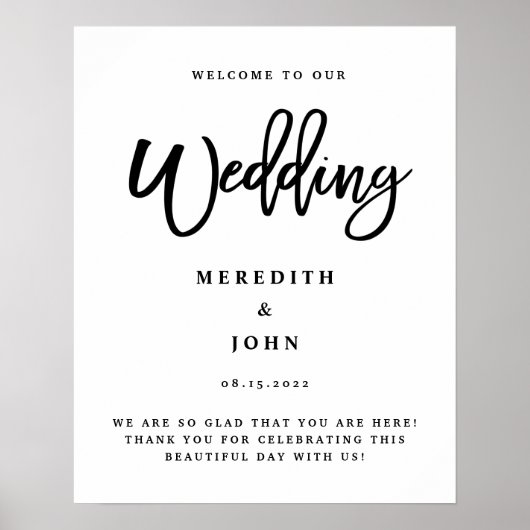 Modern Wedding Welcome Sign. Minimalistisch huweli Poster (Voorkant)