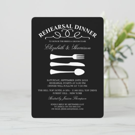 Modern Wedding White Cutlery Rehearsal Dinner Kaart (Staand voorkant)
