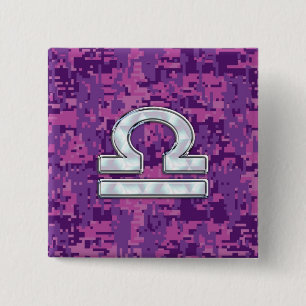 Modern Weegschaal Dierenriem Symbool op Fuchsia Di Vierkante Button 5,1 Cm
