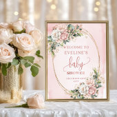 Modern Welcome Blush Pink Flowers Gold Glitter Poster