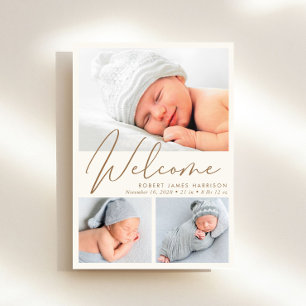 Modern Welcome Cream Gold 4 Foto Geboorte Aankondiging