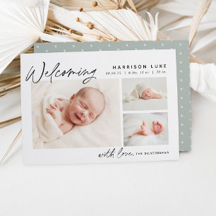 Modern Welcome Drie Foto Birth Aankondiging