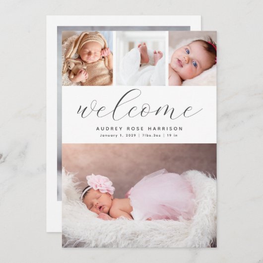 Modern Welcome Photo Collage Birth Aankondiging (Voorkant / Achterkant)