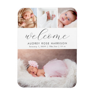 Modern Welcome Photo Collage Birth Magneet