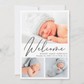 Modern welkomstscript 4 foto geboorte aankondiging (Voorkant)