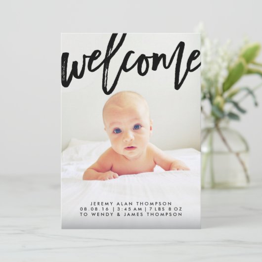 Modern welkomstscript | Aankondiging geboorte foto (Staand voorkant)