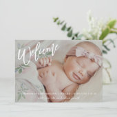 Modern welkomstscript met foto-Baby geboorte Aankondiging (Staand voorkant)
