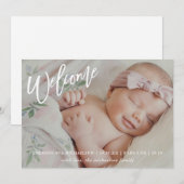 Modern welkomstscript met foto-Baby geboorte Aankondiging (Voorkant / Achterkant)