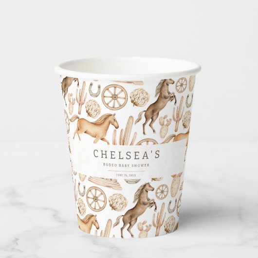 Modern Western Rodeo Waterverf Baby shower Papieren Bekers (Voorkant)