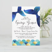 Modern Whale-geïnspireerde doop uitnodiging (Staand voorkant)