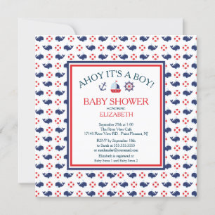 Modern Whale Nautical Boy Baby shower Invitation Kaart