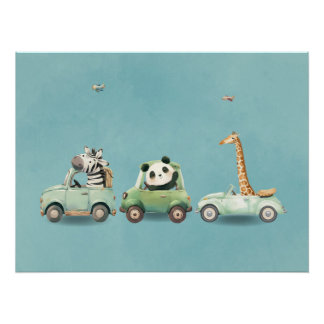 Modern Whimsical Animals in Vehicles Poster Perfect Poster