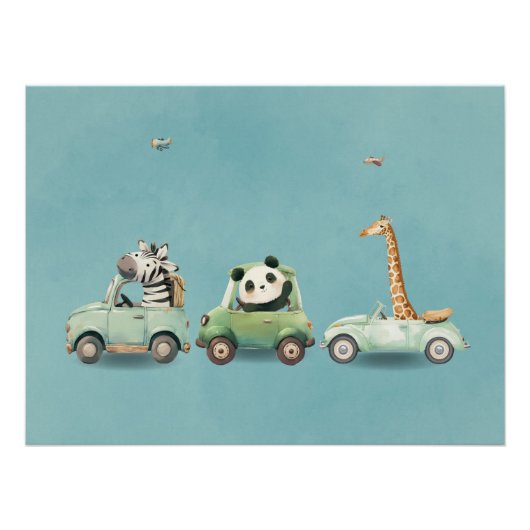 Modern Whimsical Animals in Vehicles Poster Perfect Poster (Voorkant)