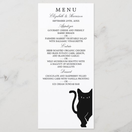 Modern Whimsical Black Cat Wedding Menu (Voorkant)