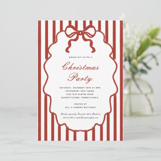 Modern Whimsical Bow Illustrated Christmas Party Kaart (Staand voorkant)