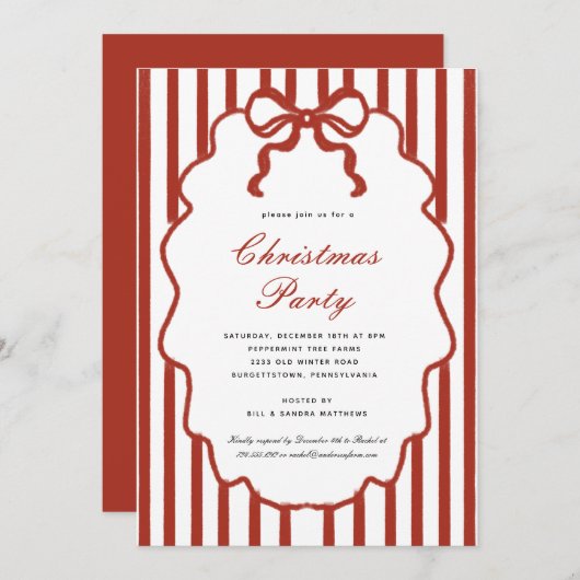 Modern Whimsical Bow Illustrated Christmas Party Kaart (Voorkant / Achterkant)