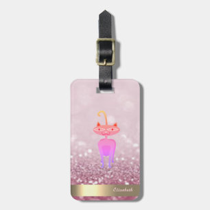 Modern Whimsical Cat Glitter Bokeh - Gepersonalise Bagagelabel