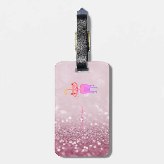 Modern Whimsical Cat Glitter Bokeh - Gepersonalise Bagagelabel (Achterkant verticaal)