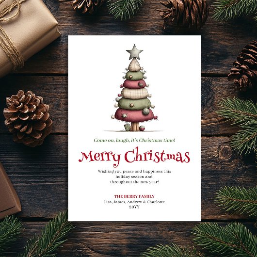 Modern Whimsical Christmas Tree Editable Card Feestdagenkaart