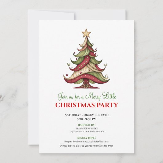 Modern whimsical Christmas tree party invitation Kaart (Voorkant)