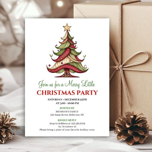 Modern whimsical Christmas tree party invitation Kaart
