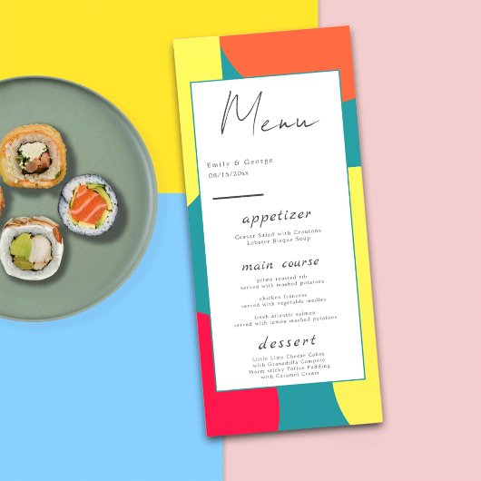 Modern Whimsical Colorful Groovy Abstract Weddensc Menu