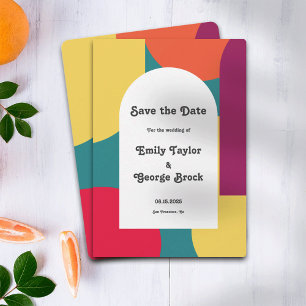 Modern Whimsical Colorful Groovy Abstract Weddensc Save The Date