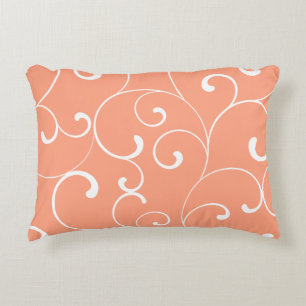 Modern Whimsical Curls Coral Accent Kussen