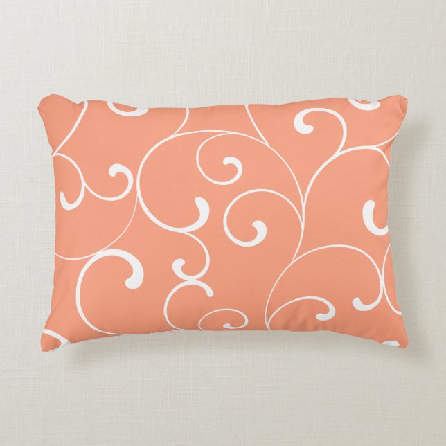 Modern Whimsical Curls Coral Accent Kussen (Voorkant)