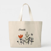 Modern Whimsical Floral Personalized Name Grote Tote Bag (Achterkant)