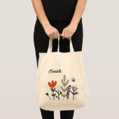 Modern Whimsical Floral Personalized Name Tote Bag (Voorkant (product))